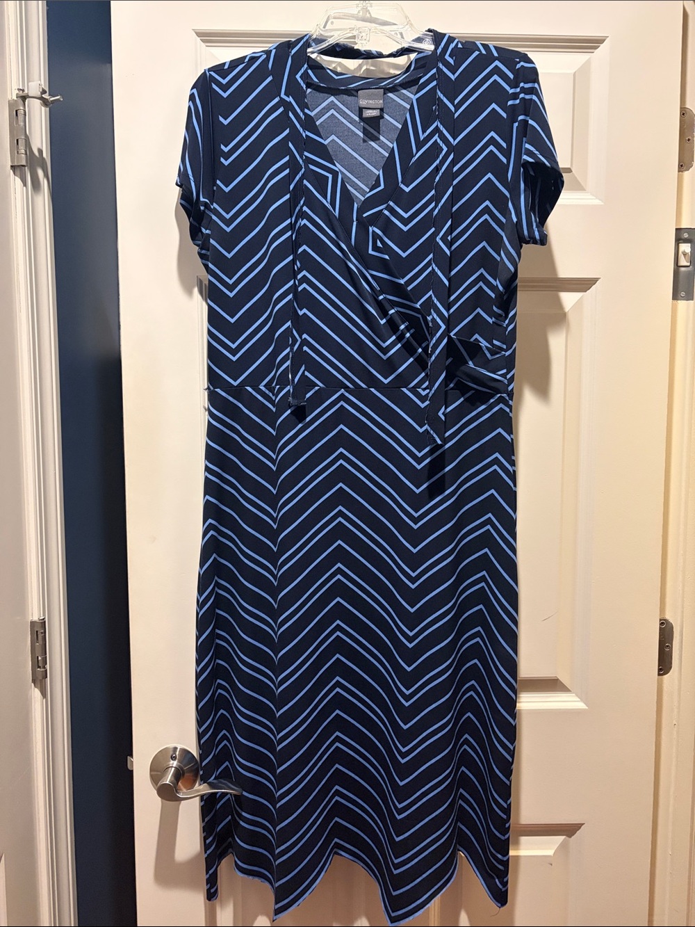 Covington Navy Dress with Light Blue Chevron Stripes
